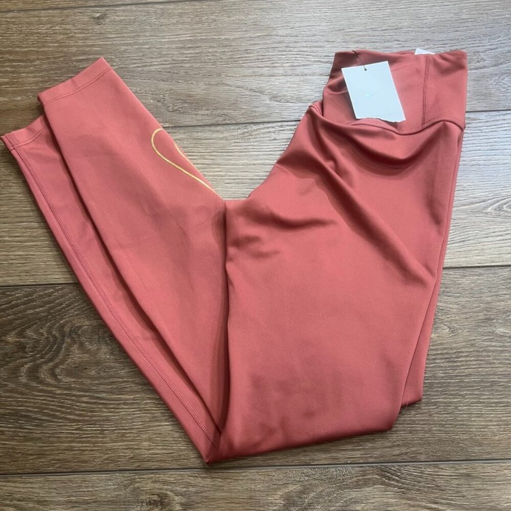 Nike Dri-Fit Leggings Mid-Rise Full-Length Gold Glitter Logo